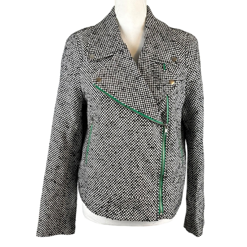 Worthington Womens Jacket‎ Black Tweed Moto Biker Zip Up Casual Size Large